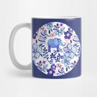 Pale Coral, White and Purple Elephant and Floral Watercolor Pattern Mug